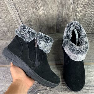 Khombu Womens Jessica Ankle Boots Faux Fur Shearling Lining Black Size 7